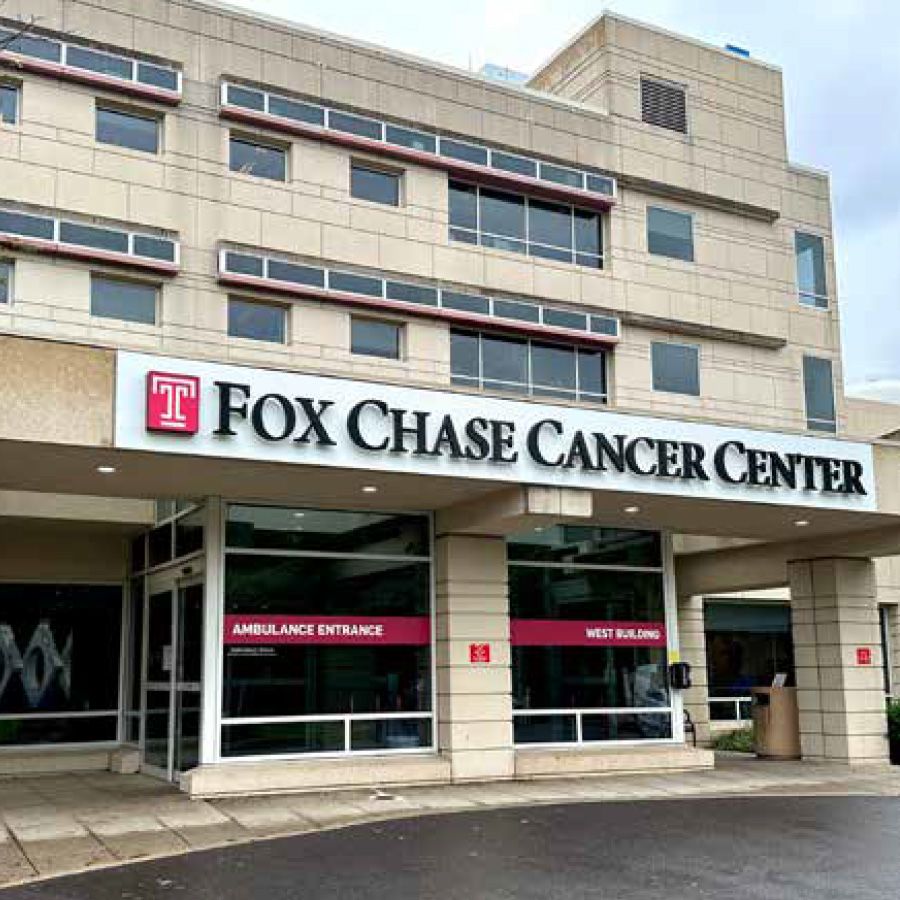 Exterior image of the entrance of the Fox Chase Cancer Center